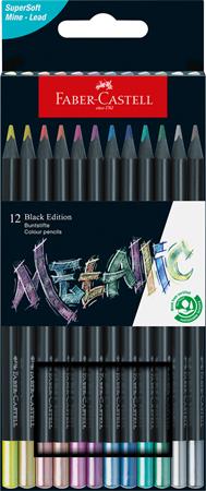 Színes ceruza készlet, háromszögletű, FABER-CASTELL "Black Edition", 12 különböző metál szín 1 FABER-CASTELL