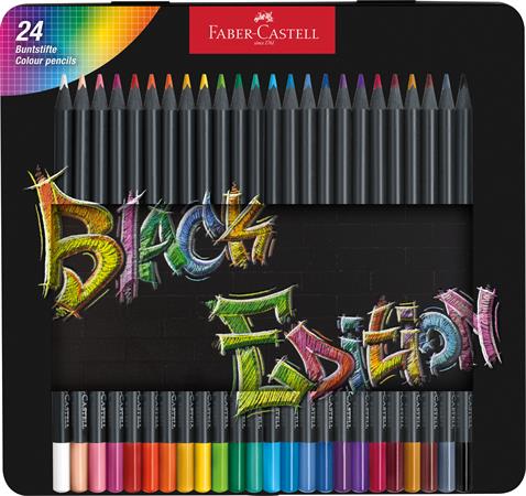 Színes ceruza készlet, háromszögletű, fémdobozban, FABER-CASTELL "Black Edition", 24 különböző szín 1 FABER-CASTELL