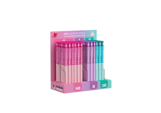 Grafitceruza display, HB, B, 2B, háromszögletű ICO "Süni", világos pasztell színek 1 ICO