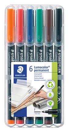 Alkoholos marker készlet, OHP, 0,6 mm, STAEDTLER "Lumocolor® 318 F", 6 különböző szín 1 STAEDTLER