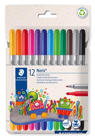 Filctoll készlet, 1-3 mm, kétvégű, kimosható, STAEDTLER "Noris® 320, 12 különböző szín 1 STAEDTLER