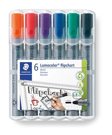 Flipchart marker készlet, 2 mm, kúpos, STAEDTLER "Lumocolor 356", 6 különböző szín 1 STAEDTLER