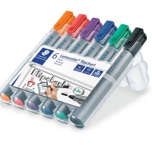 Flipchart marker készlet, 2 mm, kúpos, STAEDTLER "Lumocolor 356", 6 különböző szín