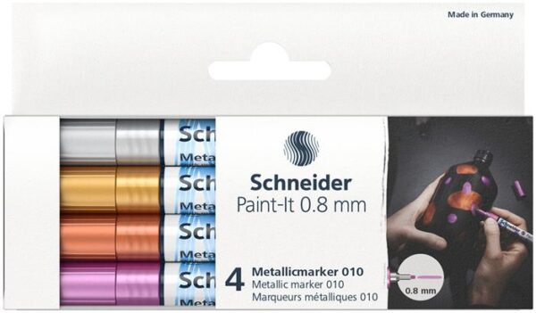 Metálfényű marker készlet, 0,8 mm, SCHNEIDER "Paint-It 010", 4 különböző szín