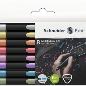Metálfényű filctoll készlet, 1-2 mm, SCHNEIDER "Paint-It 020", 8 különböző szín