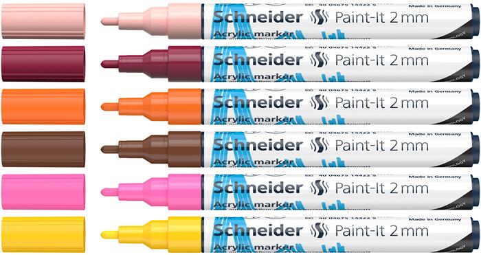 Dekormarker készlet, akril, 2 mm, SCHNEIDER "Paint-It 310", 6 különböző szín 2 Dekormarker készlet, akril, 2 mm, SCHNEIDER "Paint-It 310", 6 különböző szín