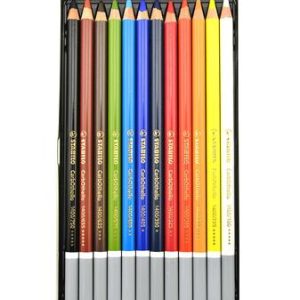 Pasztell ceruza készlet, kerek, fém doboz, STABILO "CarbOthello", 12 különböző szín