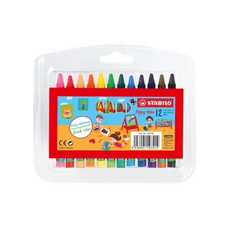 Zsírkréta, műanyag dobozban, STABILO "Yippy-wax", 12 különböző szín 1 STABILO