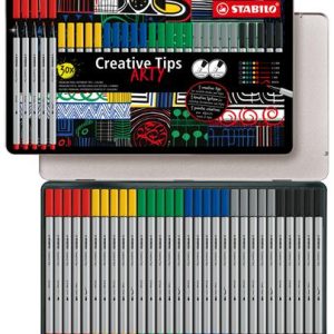 Tűfilc készlet, fém doboz, STABILO "Creative Tips ARTY", 6 különböző szín, 5 különböző vastagság