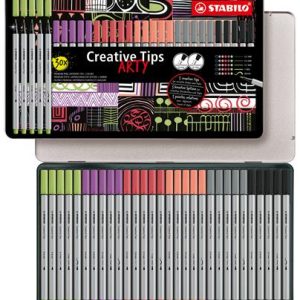Tűfilc készlet, fém doboz, STABILO "Creative Tips ARTY", 6 különböző pasztell szín, 5 különböző vastagság