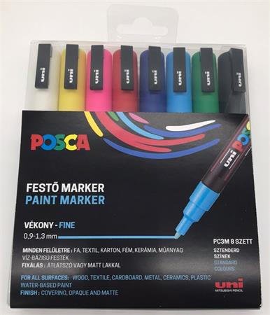Dekormarker készlet, 0,9-1,3 mm, UNI "Posca PC-3M", 8 különböző szín 1 UNI