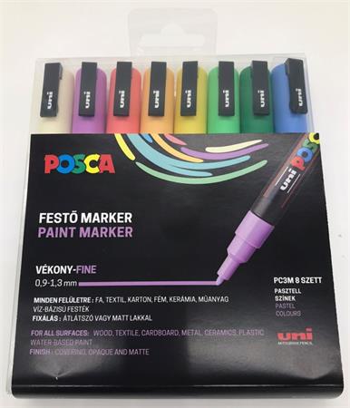 Dekormarker készlet, 0,9-1,3 mm, UNI "Posca PC-3M", 8 különböző pasztell szín 1 UNI