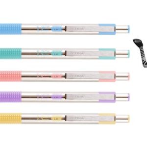 Golyóstoll, 0,24 mm, nyomógombos, rozsdamentes acél, pasztellsárga tolltest, ZEBRA "F-301", kék