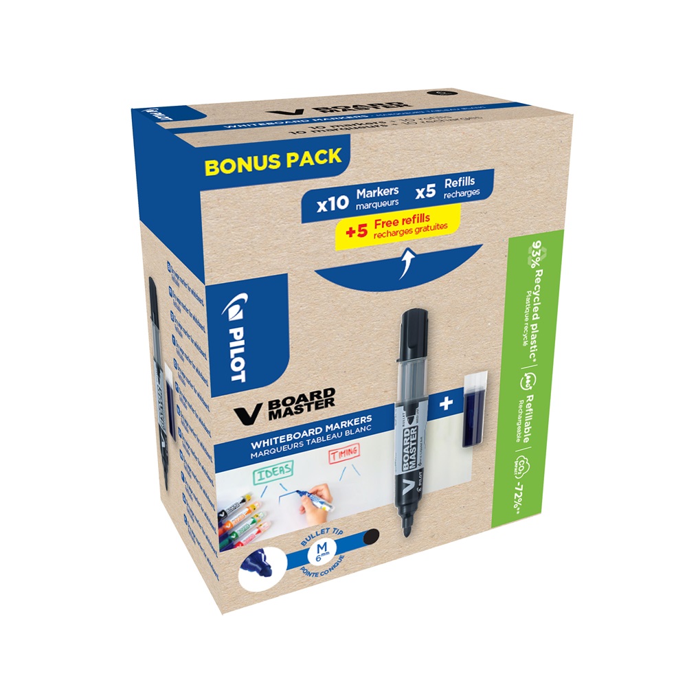 Táblamarker 2,3mm, kerek hegyű, utántölthető medium V-Board Master 10+10 Pilot fekete 2 Táblamarker 2,3mm, kerek hegyű, utántölthető medium V-Board Master 10+10 Pilot fekete - Image 2