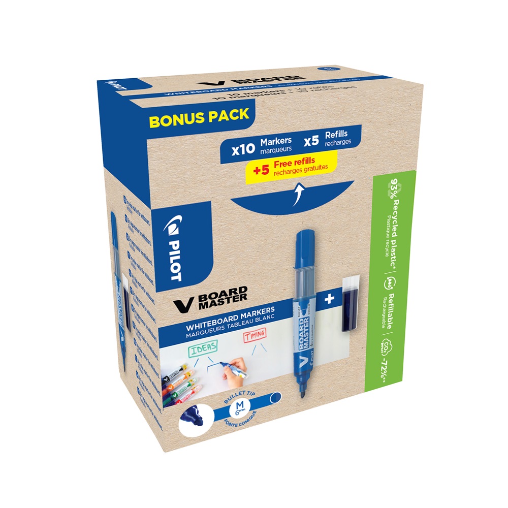 Táblamarker 2,3mm, kerek hegyű, utántölthető medium V-Board Master 10+10 Pilot kék - Image 2
