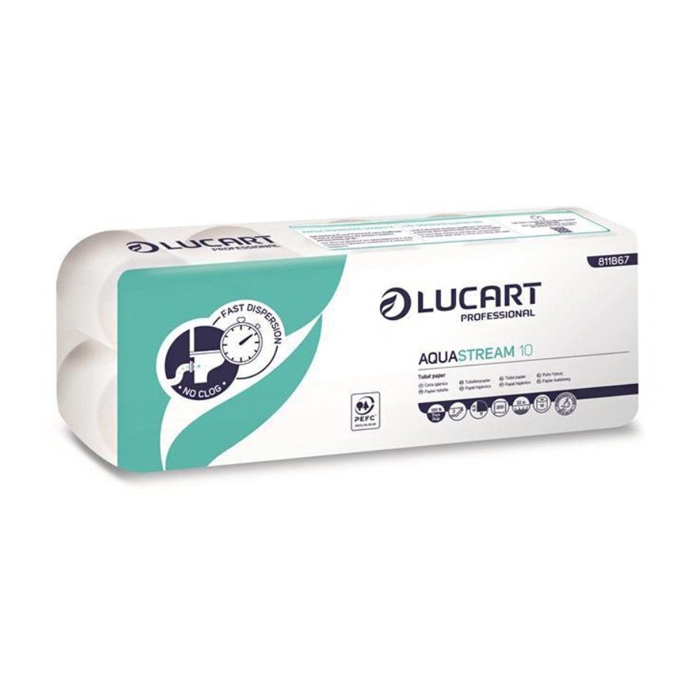 Toalettpapír 2 rétegű 200 lap/tekercs 10 tekercs/csomag Aquastream 10 Lucart_811B67J hófehér 1 Toalettpapír 2 rétegű 200 lap/tekercs 10 tekercs/csomag Aquastream 10 Lucart_811B67J hófehér