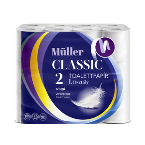 Toalettpapír 2 rétegű kistekercses 100% cellulóz 100 lap/tekercs 24 tekercs/csomag Müller Classic