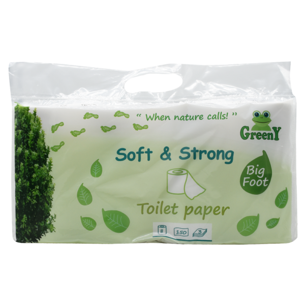 Toalettpapir 3 retegu kistekercses 100 celluloz 8 tekercscsomag Soft Strong Greeny i500279