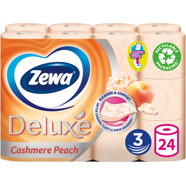 Toalettpapir 3 retegu kistekercses 24 tekercscsomag Zewa Deluxe Cashmere Peach i477329