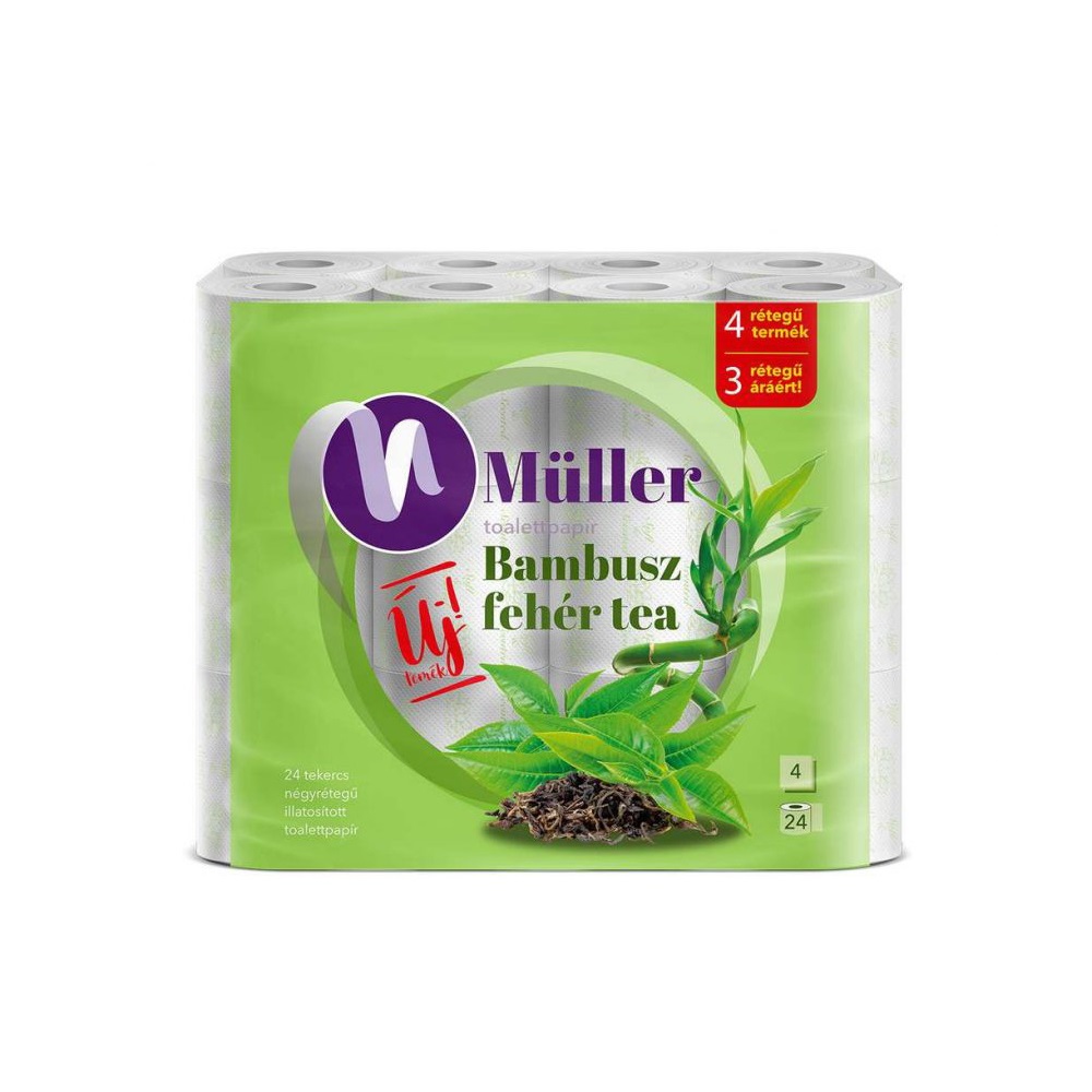 Toalettpapír 4 rétegű kistekercses 100% cellulóz 24 tekercs/csomag Bambusz Müller fehér tea 2 Toalettpapír 4 rétegű kistekercses 100% cellulóz 24 tekercs/csomag Bambusz Müller fehér tea - Image 2