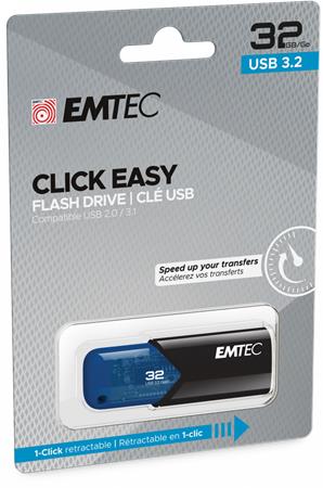 Pendrive, 32GB, USB 3.2, EMTEC "B110 Click Easy", fekete-kék 3 32 GB-os USB pendrive-ok