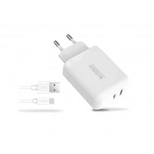 Hálózati töltő, 1xUSB-A (18W), 1xUSB-C (45W), USB-A–USB-C kábel, URBAN FACTORY