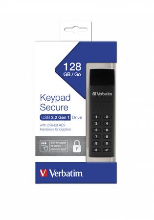 Pendrive, 128GB, USB 3.2, titkosítás, 160/130Mb/s, VERBATIM "Keypad Secure" 1 VERBATIM
