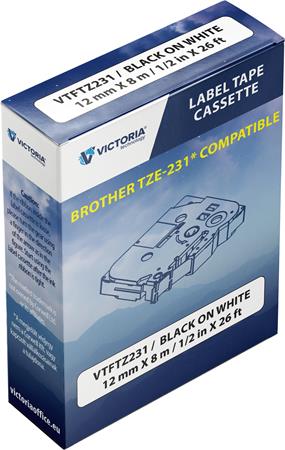 Feliratozógép szalag, 12 mm x 8 m, VICTORIA TECHNOLOGY, fehér-fekete 1 VICTORIA TECHNOLOGY