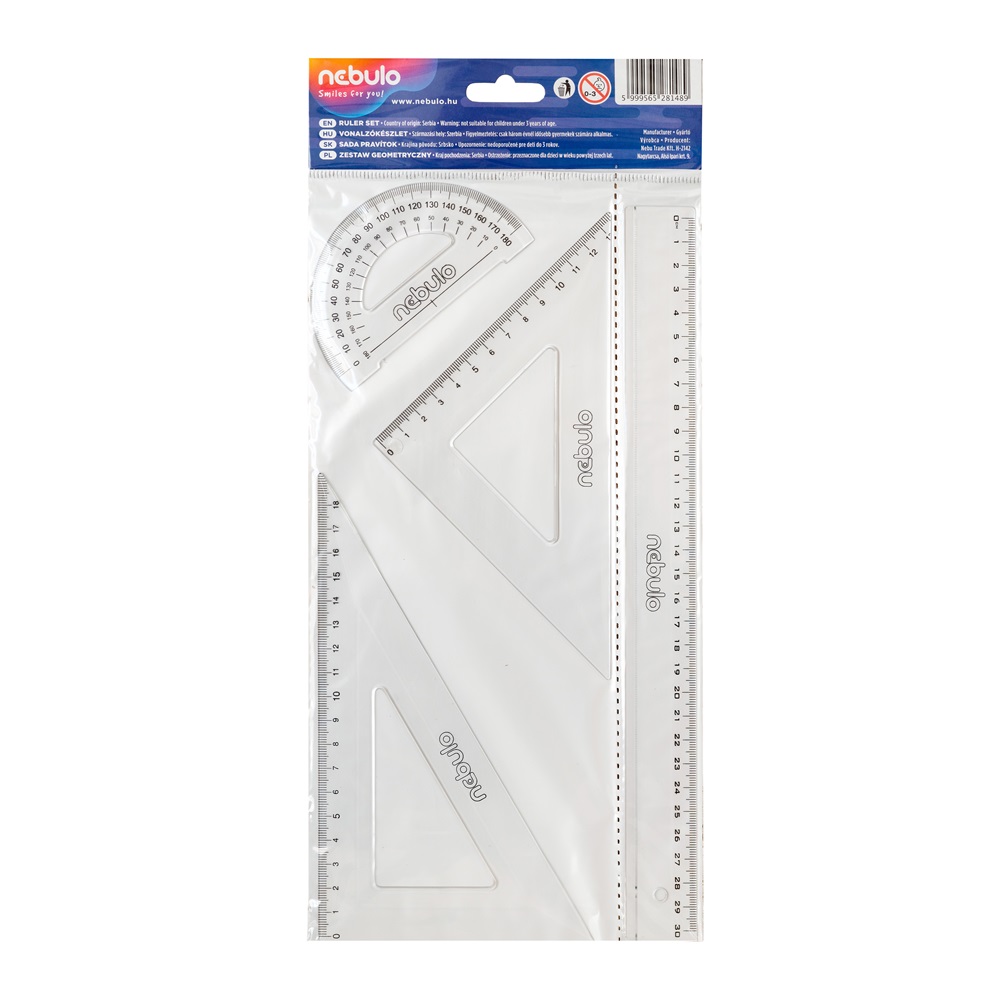 Vonalzó készlet, 4 db-os, 30 cm-es vonalzóval, Nebulo 2 Vonalzó készlet, 4 db-os, 30 cm-es vonalzóval, Nebulo - Image 2