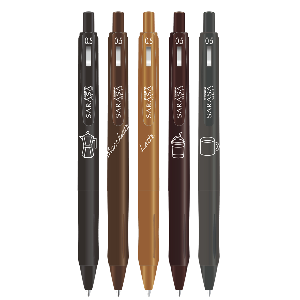 Zseléstoll készlet 0,5 mm Zebra Sarasa Study with Coffee, 5 különböző szín 1 Zseléstoll készlet 0,5 mm Zebra Sarasa Study with Coffee, 5 különböző szín